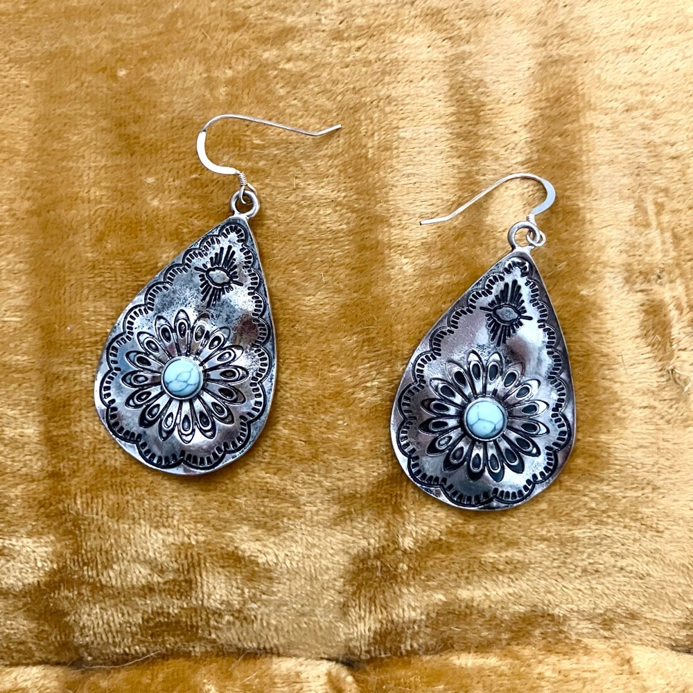 Silver and Turquoise Teardrop Earrings